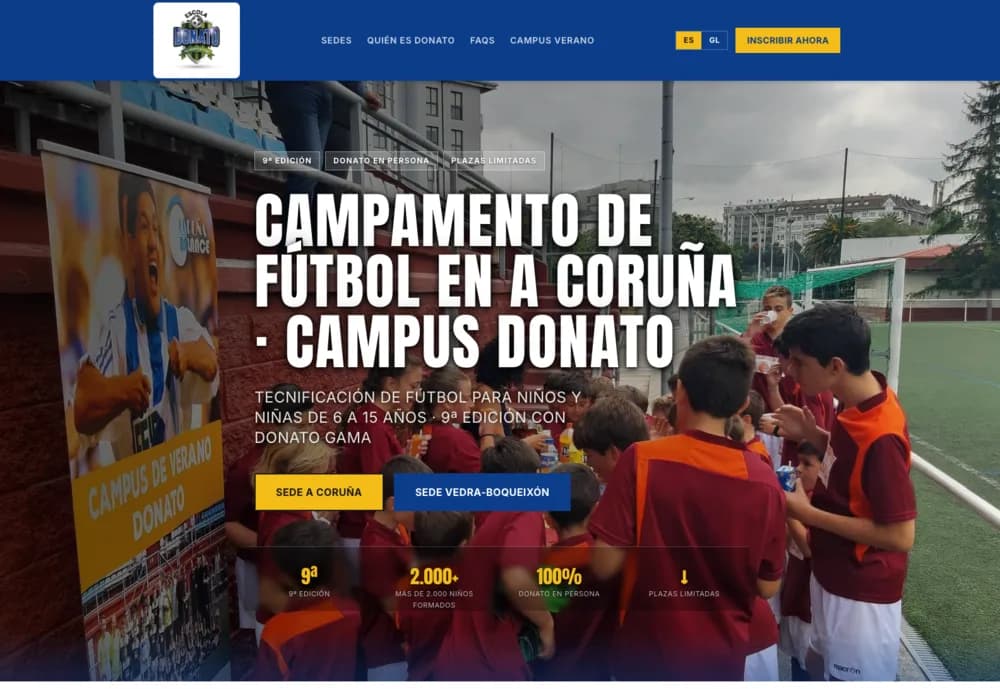 Captura de la web de Campamentos Coruña