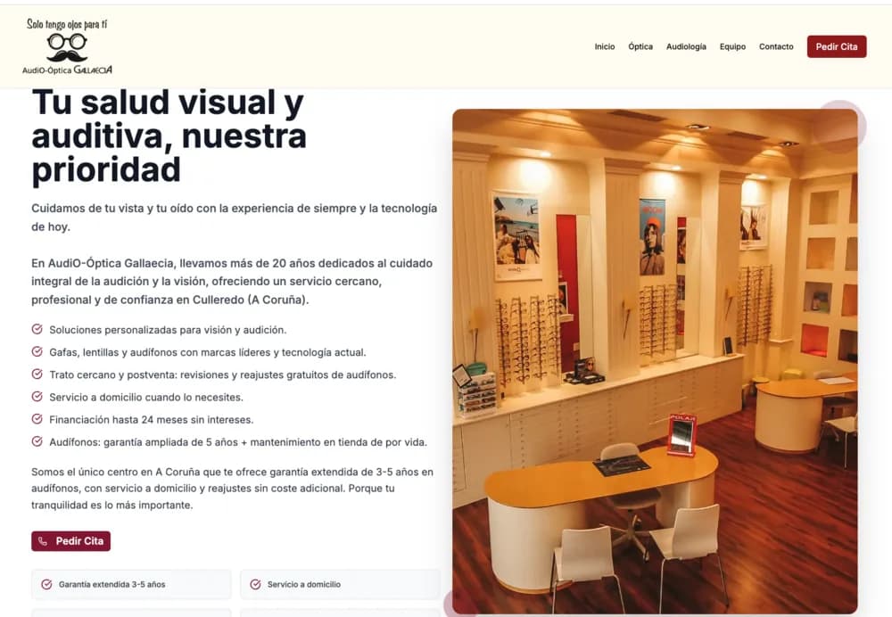 Captura de la web de AudiO-Óptica Gallaecia