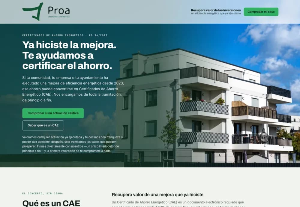 Captura de la web de Proa Ingeniería Energética
