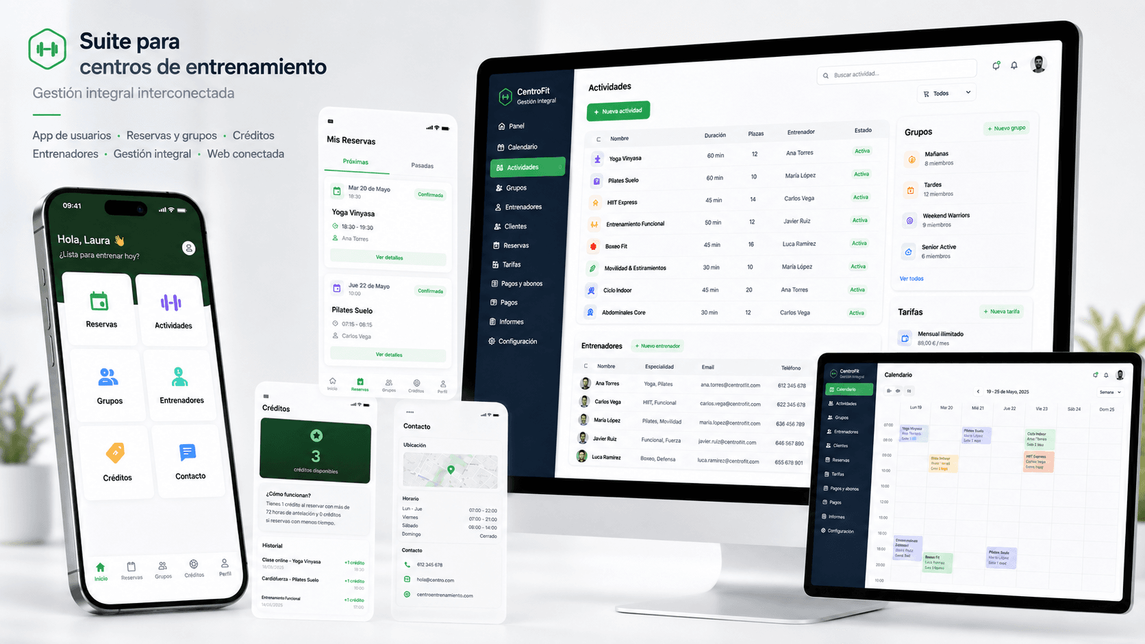 Pantalla del sistema de gestión para centros de entrenamiento