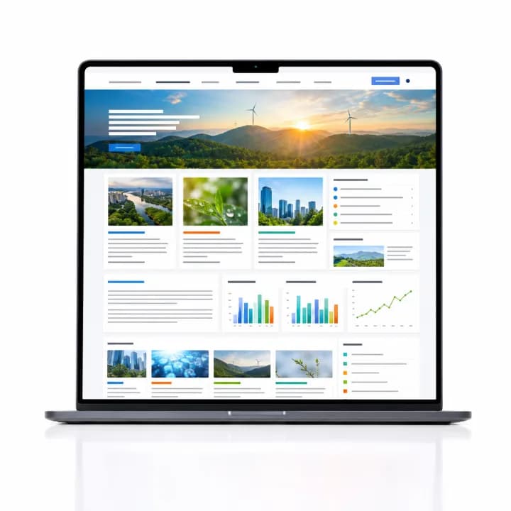 Portátil mostrando una web con contenido, imágenes y datos actualizados