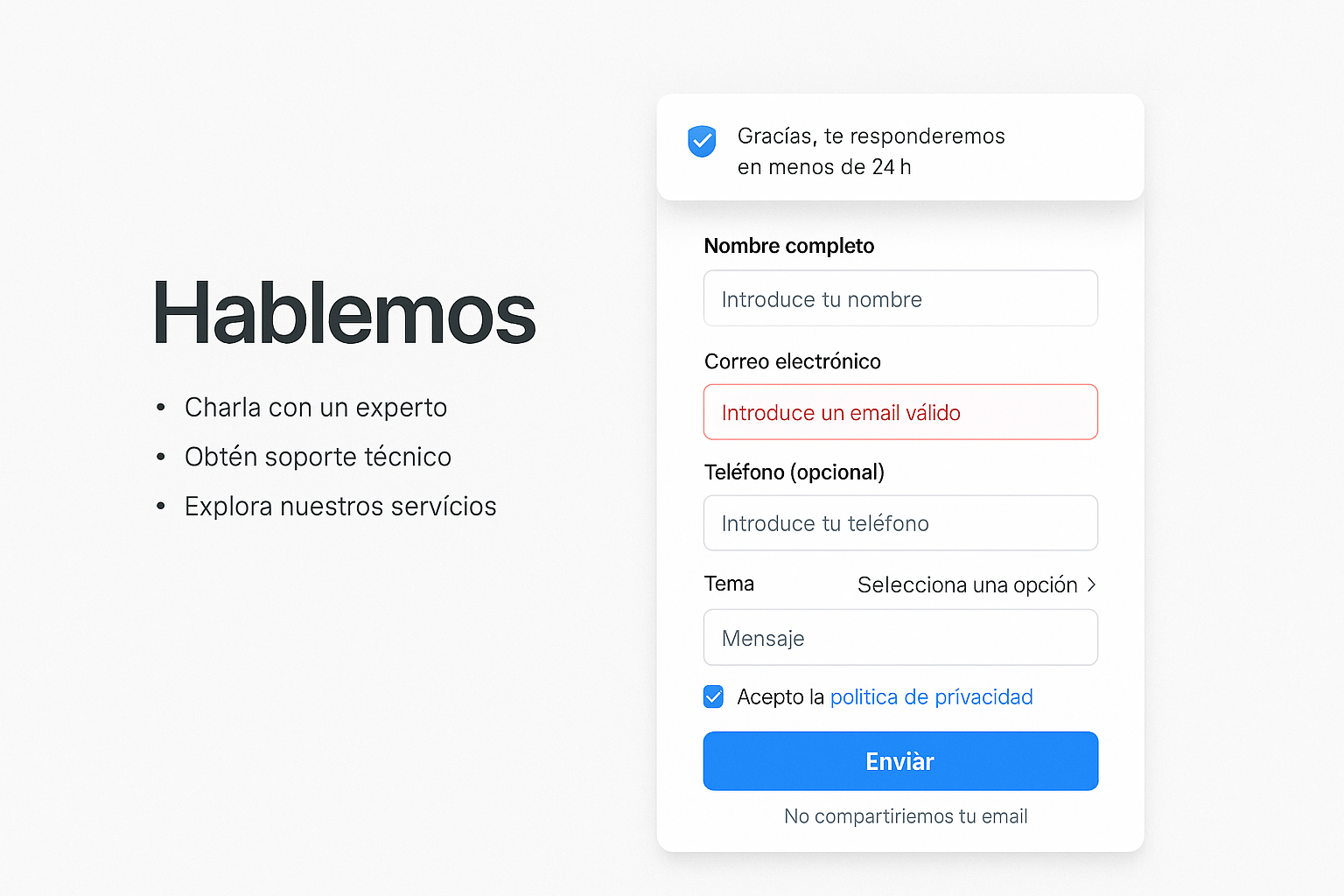 Formulario de contacto optimizado