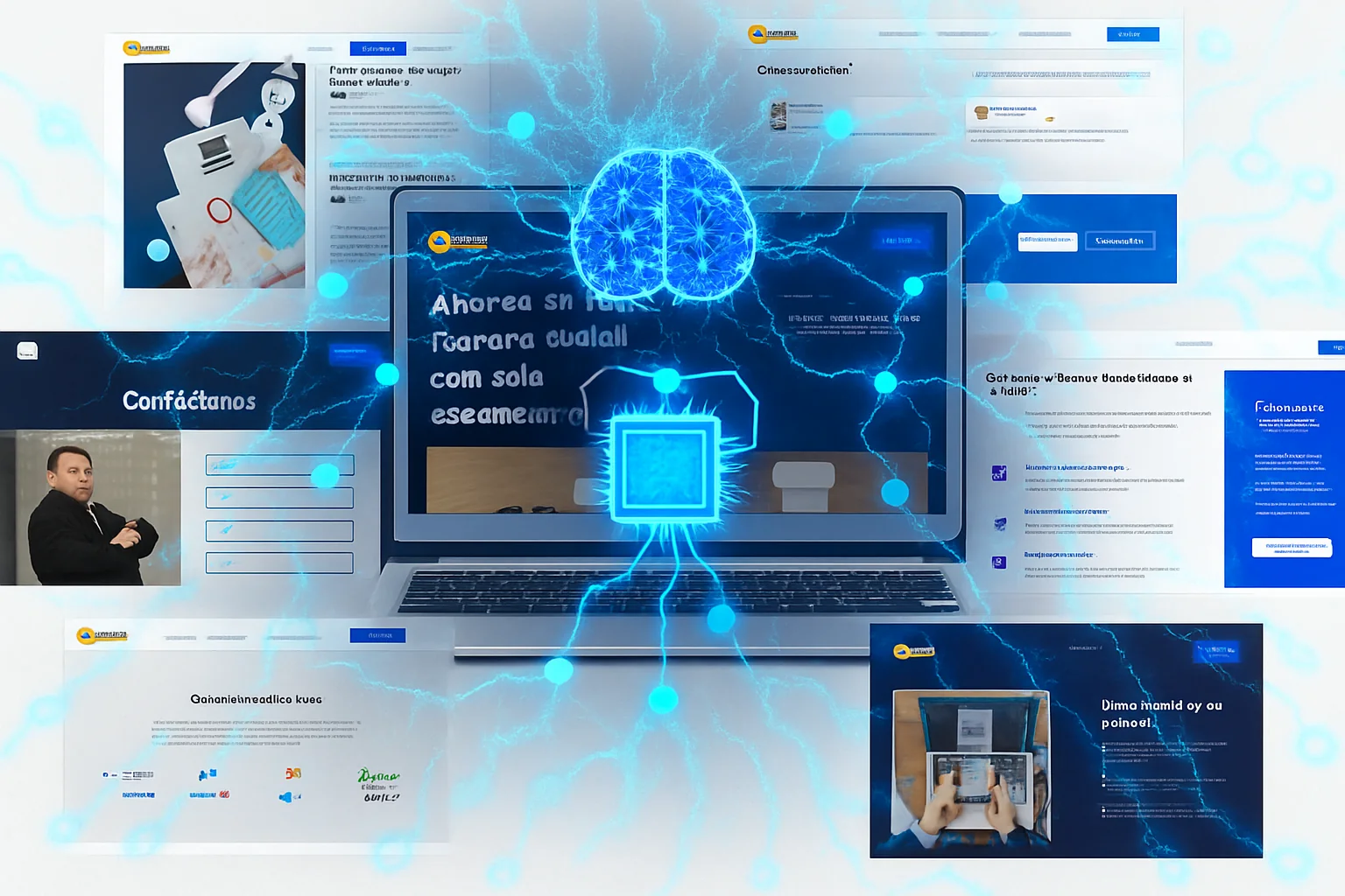 Ilustración de sitio web y apps con automatización e IA